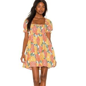 Faithfull the Brand Miguelina Mini Dress Mariposa Floral Print Orange Yellow 4